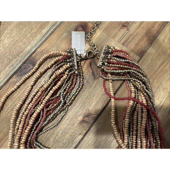 Chicos Layered Mutlicolor Gold Tone 14" Long Sead Bead Statement Necklace NEW - Picture 7 of 10
